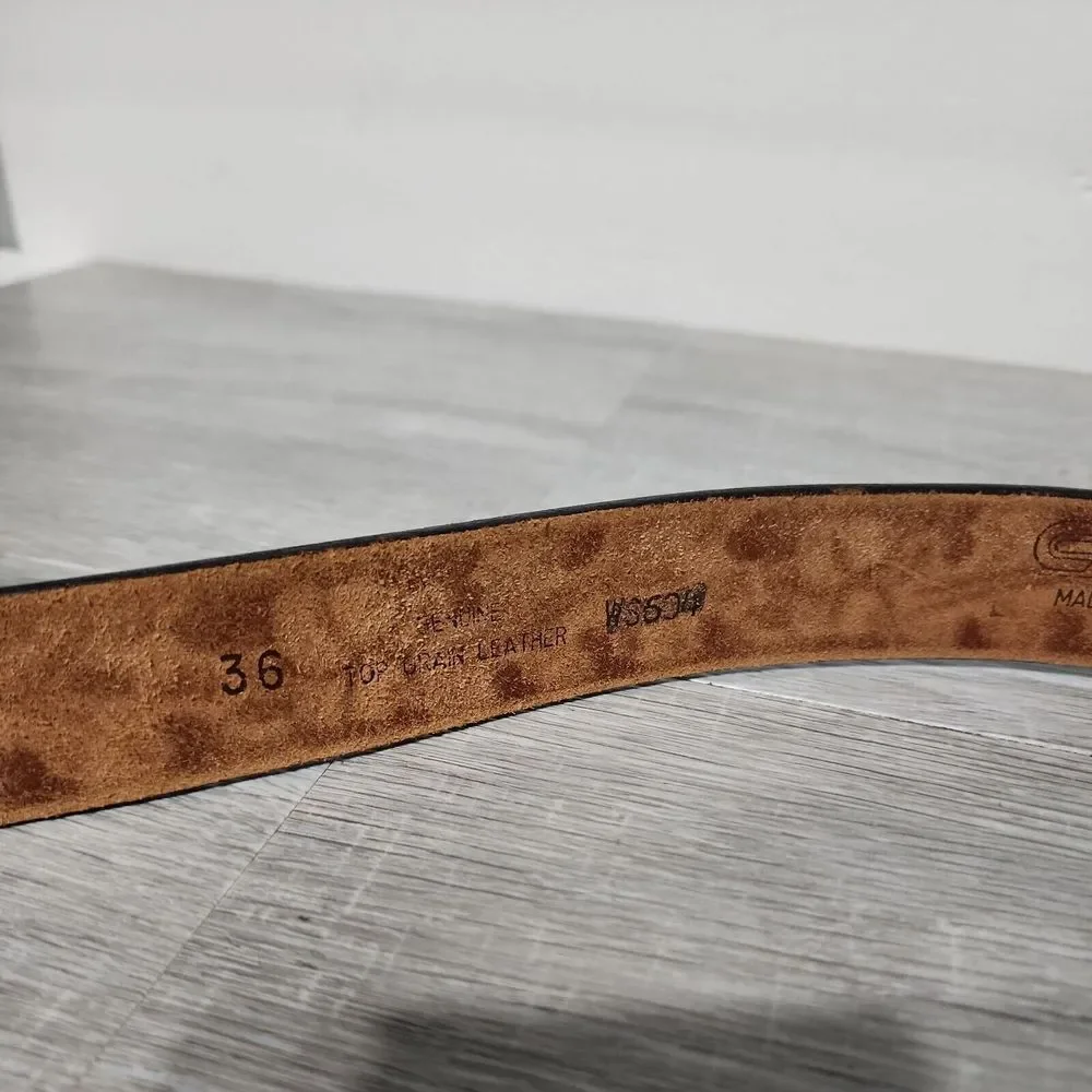 CHAMBERS Men's Hand‎ Finished Tooled Leather Belt Made in the USA Buckle Belt
